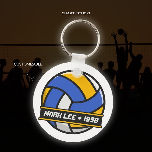 Volleyball Sports Team Blue Yellow Circle Keychain
