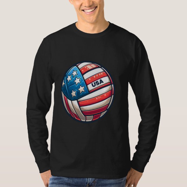 Volleyball Support Team Flag USA Beach American T-Shirt (Front)