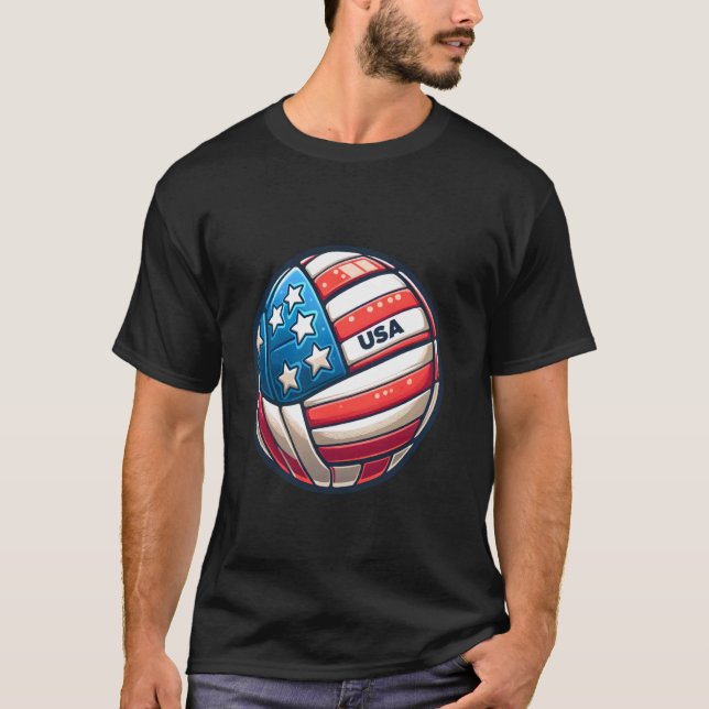 Volleyball Support Team Flag USA Beach American T-Shirt (Front)