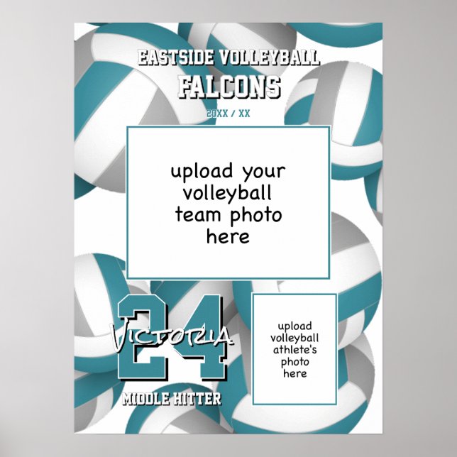 volleyball team colors with photos teal gray poster (Front)