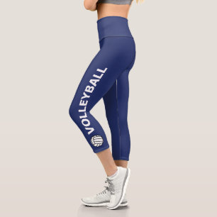 Volleyball Team Custom Text or Team Name Navy Blue Capri Leggings