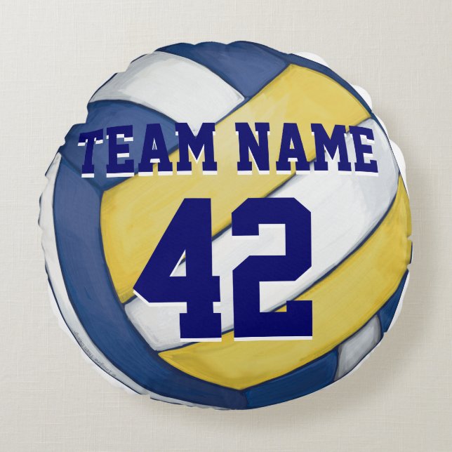 Volleyball Team Name and Number Round Pillow (Front)
