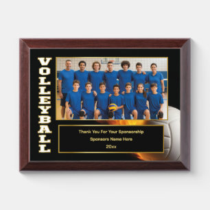 Volleyball Team Photo with Custom Sponsor Text Award Plaque