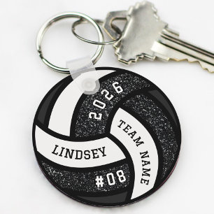 Volleyball Team Player Black Glitter Keychain