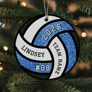 Volleyball Team Player Blue Glitter Christmas Metal Ornament