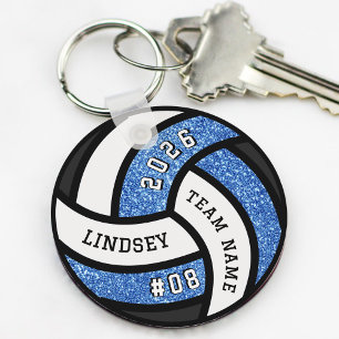 Volleyball Team Player Blue Glitter Keychain