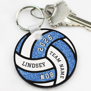 Volleyball Team Player Blue Glitter Keychain