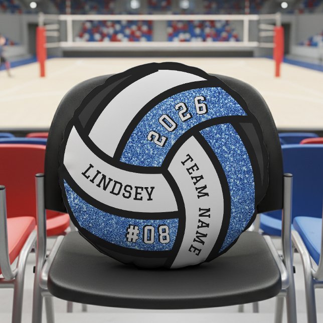 Volleyball Team Player Blue Glitter Round Pillow (Creator Uploaded)