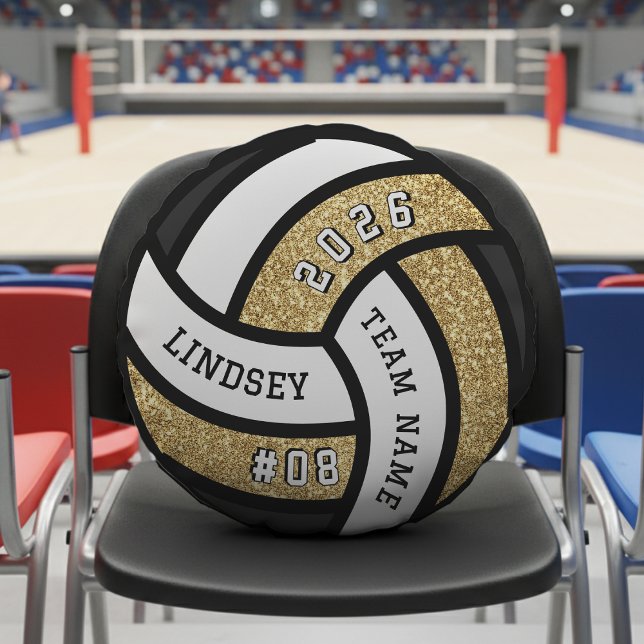 Volleyball Team Player Gold Glitter Round Pillow (Creator Uploaded)