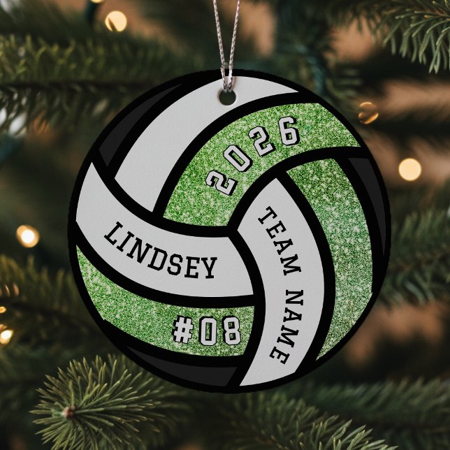 Volleyball Team Player Green Glitter Christmas Metal Ornament (Creator Uploaded)