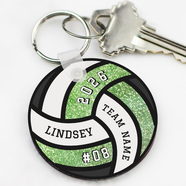 Volleyball Team Player Green Glitter Keychain (Volleyball Team Player Glitter Keychain)