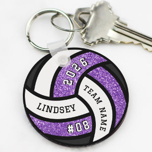 Volleyball Team Player Purple Glitter Keychain
