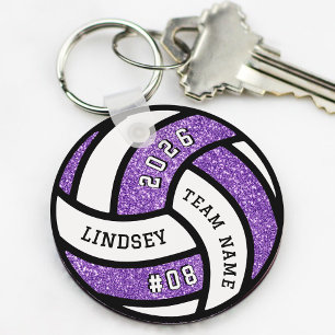 Volleyball Team Player Purple Glitter Keychain