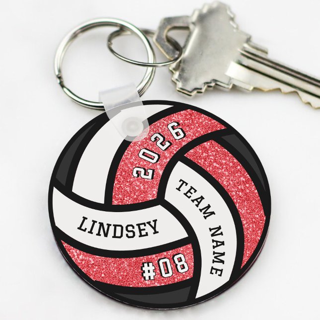 Volleyball Team Player Red Glitter Keychain (Volleyball Team Player Glitter Keychain)