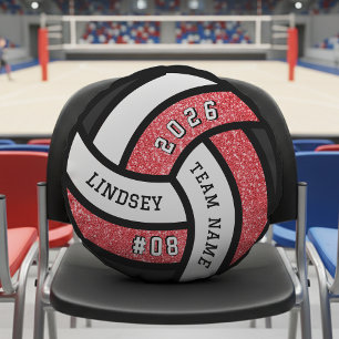 Volleyball Team Player Red Glitter Round Pillow