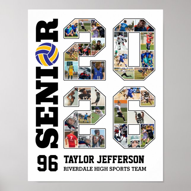 Volleyball Team Senior 2026 Sports Photo Collage Poster (Front)