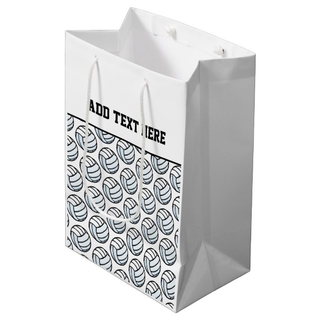 Volleyball Team Sports Custom Text White Black Medium Gift Bag (Front Angled)