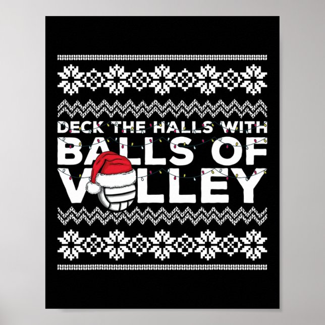 Volleyball Team Ugly Sweater Christmas Lights Sant Poster (Front)