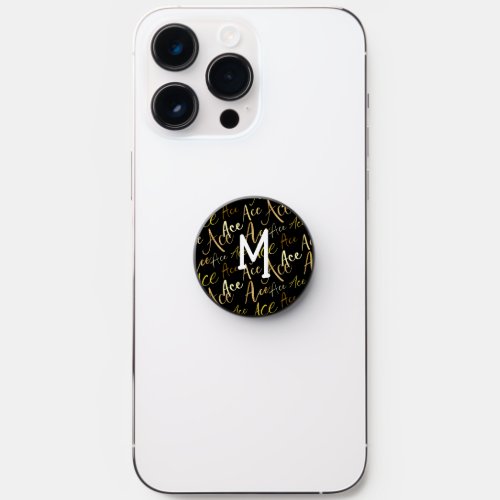 volleyball tennis Ace text pattern gold black PopSocket