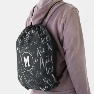 volleyball tennis Ace text pattern on charcoal Drawstring Bag