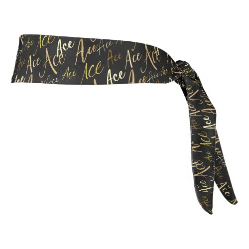 volleyball tennis gold Ace text pattern black Tie Headband