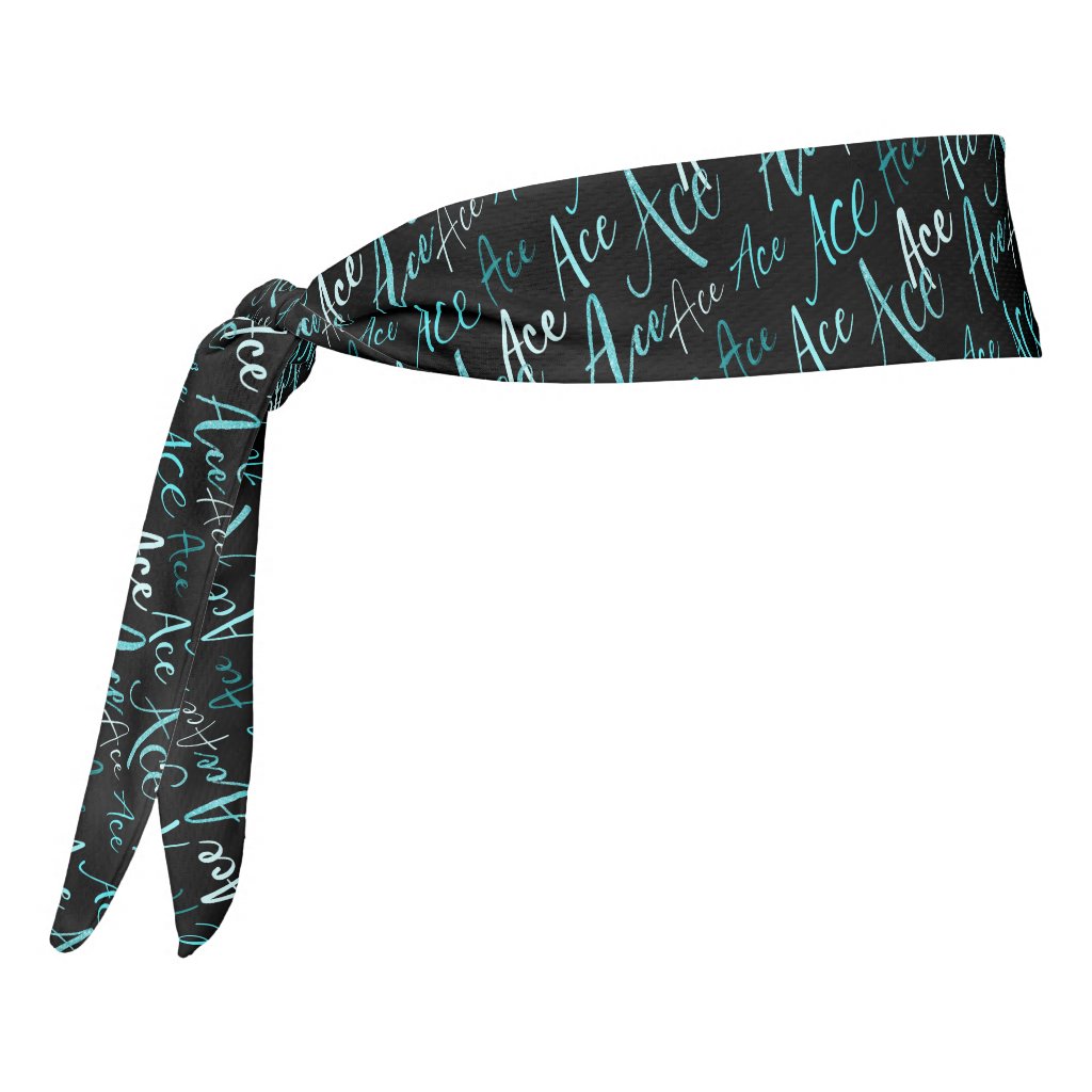 volleyball tennis turquoise Ace text pattern black tie headband