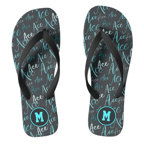 volleyball tennis turquoise Ace text pattern Flip Flops