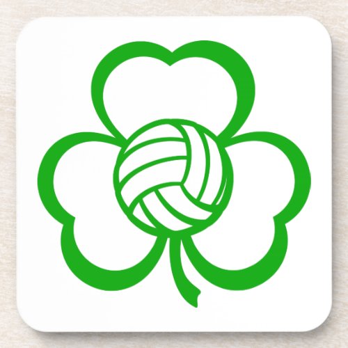 Volleyball Three Leaf Clover for St Patricks Day Beverage Coaster