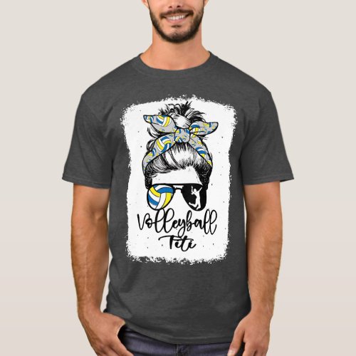 Volleyball Titi Vintage Leopard Messy Bun Bleached T_Shirt