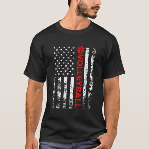 Volleyball Usa American Flag T_Shirt