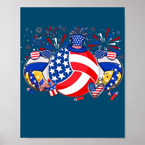 Volleyball USA Flag Hat Fireworks Patriotic 4th Poster