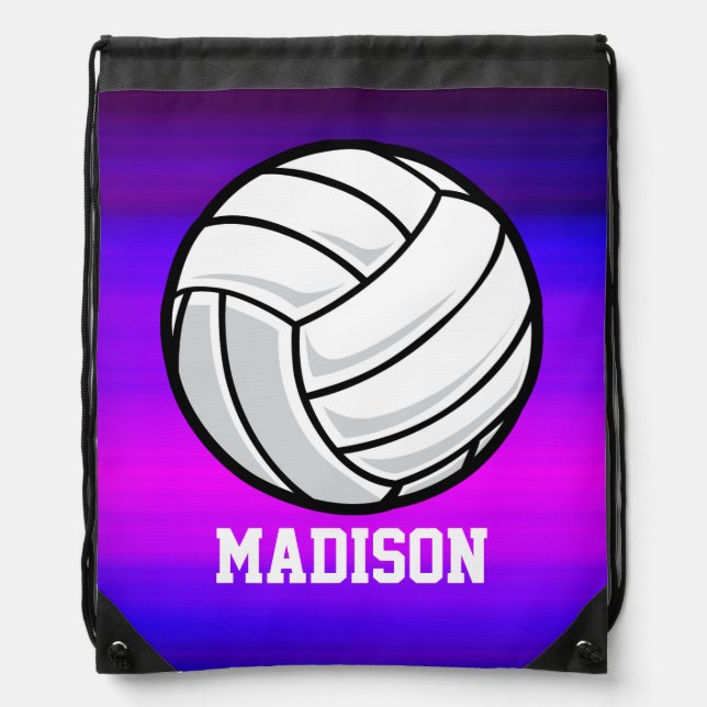 Volleyball; Vibrant Violet Blue and Magenta Drawstring Bag (Front)
