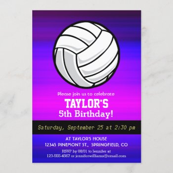 Volleyball; Vibrant Violet Blue And Magenta Invitation by Birthday_Party_House at Zazzle