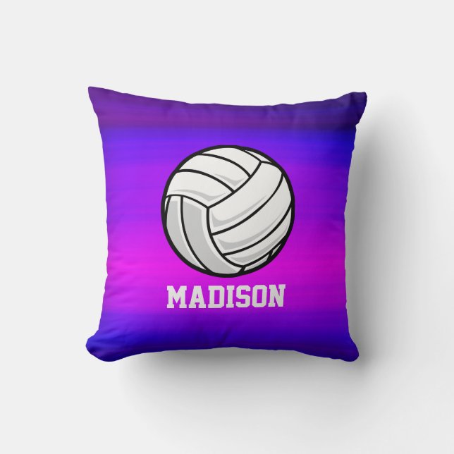 Volleyball; Vibrant Violet Blue and Magenta Throw Pillow (Front)