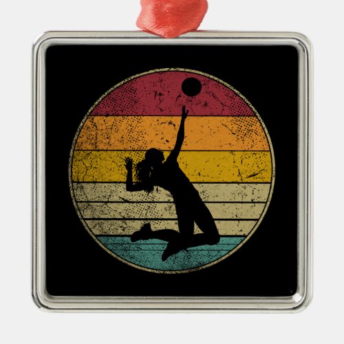 Volleyball Vintage Distressed Retro Silhouette Metal Ornament