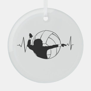 Volleyball - Volleyball Player Heartbeat Glass Ornament