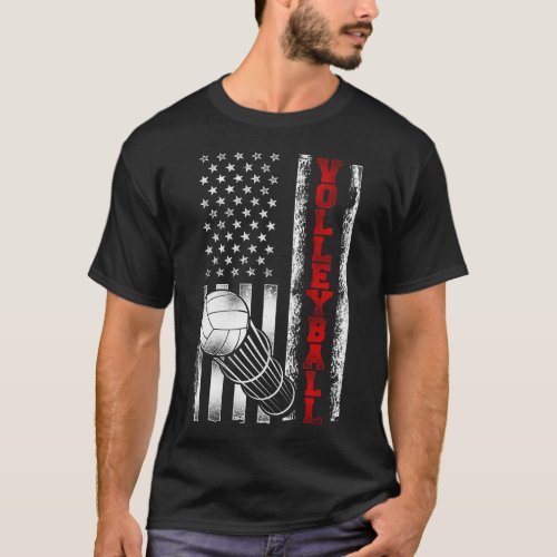 Volleyball Volleyball Usa American Flag Vintage T_Shirt