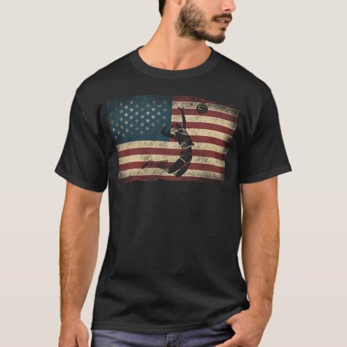 Volleyball Volleyball Vintage American Flag Usa T_Shirt