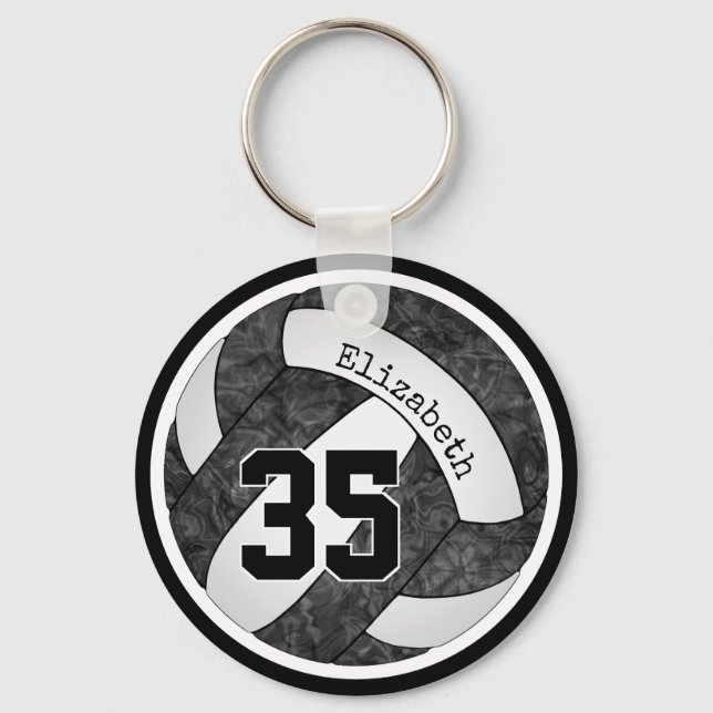 volleyball w black white team colors number girls keychain (Front)