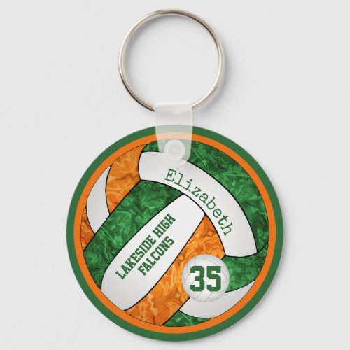 volleyball w orange green team colors name girls keychain