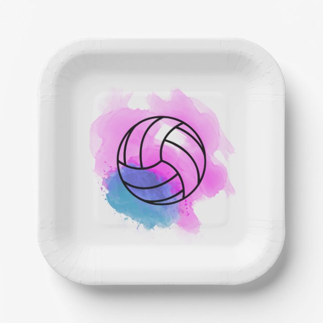 Volleyball Watercolor Abstract Paper Plates (Front)