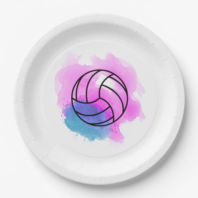Volleyball Watercolor Paper Plates (Front)