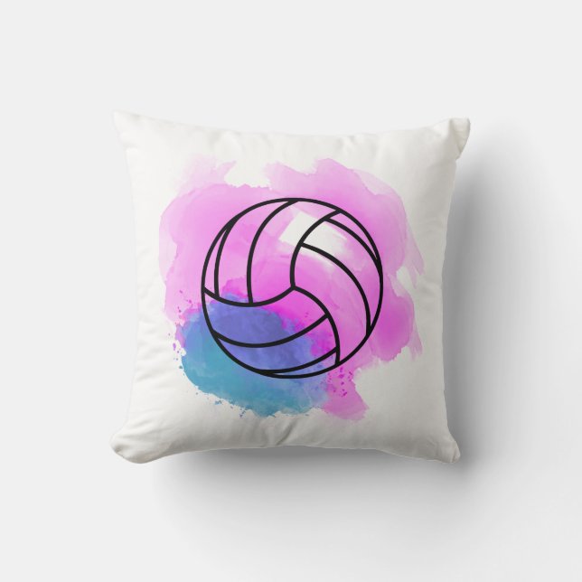Volleyball Watercolor Throw Pillow (Front)