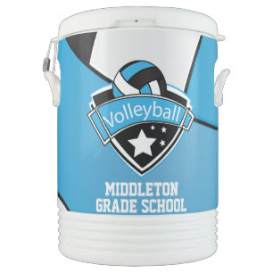 Volleyball White, Black and Blue Beverage Cooler