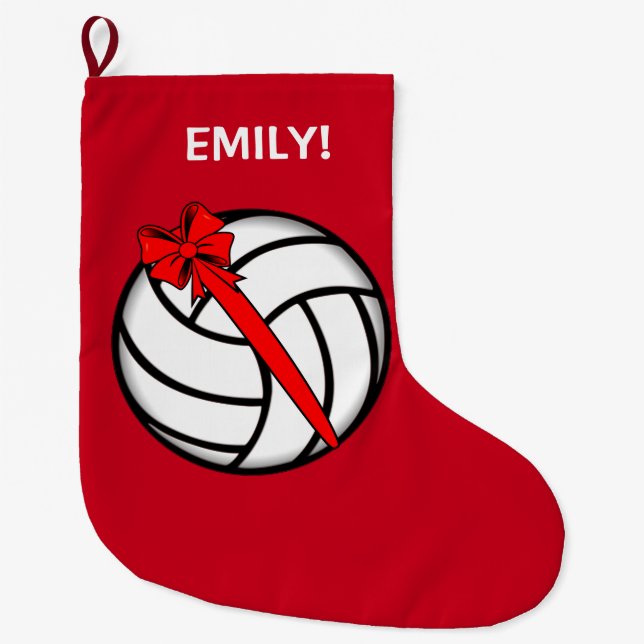 Volleyball with Bow Name Customizable Large Christmas Stocking (Front)