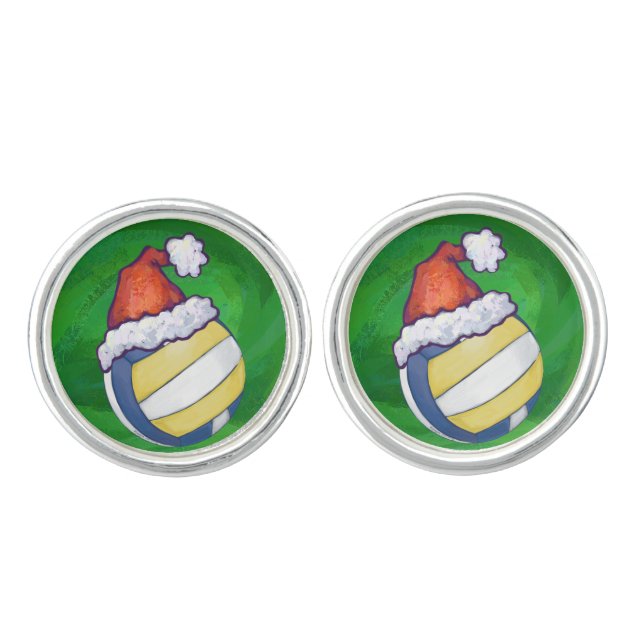 Volleyball with Christmas Hat Cufflinks (Front)