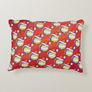 Volleyball with Christmas Hat Decorative Pillow