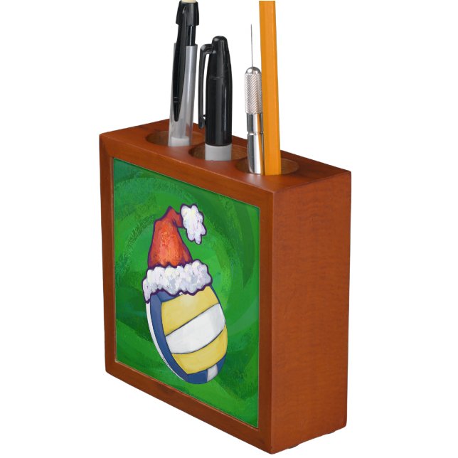 Volleyball with Christmas Hat Desk Organizer (In Situ)