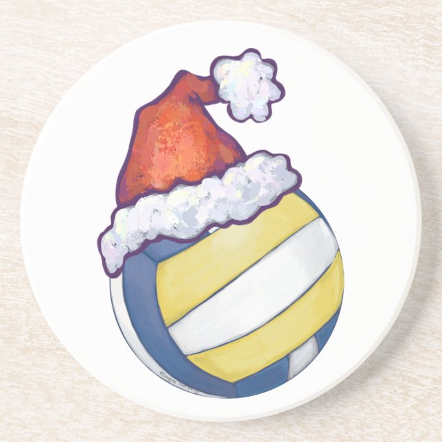 Volleyball with Christmas Hat Drink Coaster (Front)