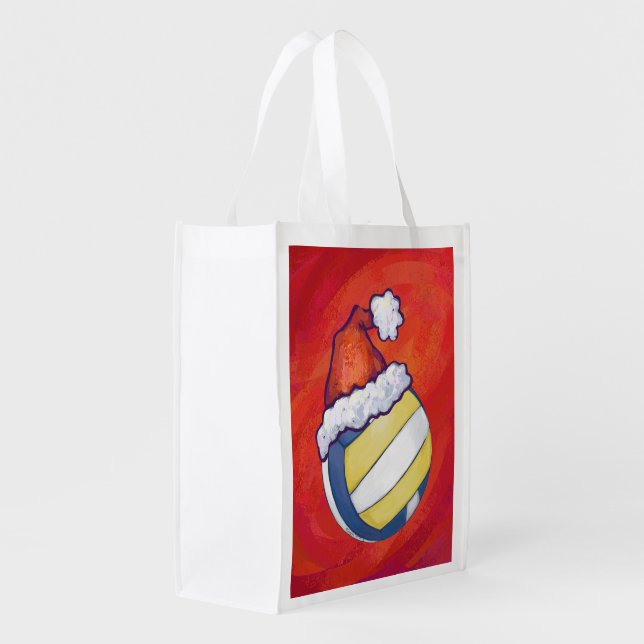 Volleyball with Christmas Hat Grocery Bag (Back Side)